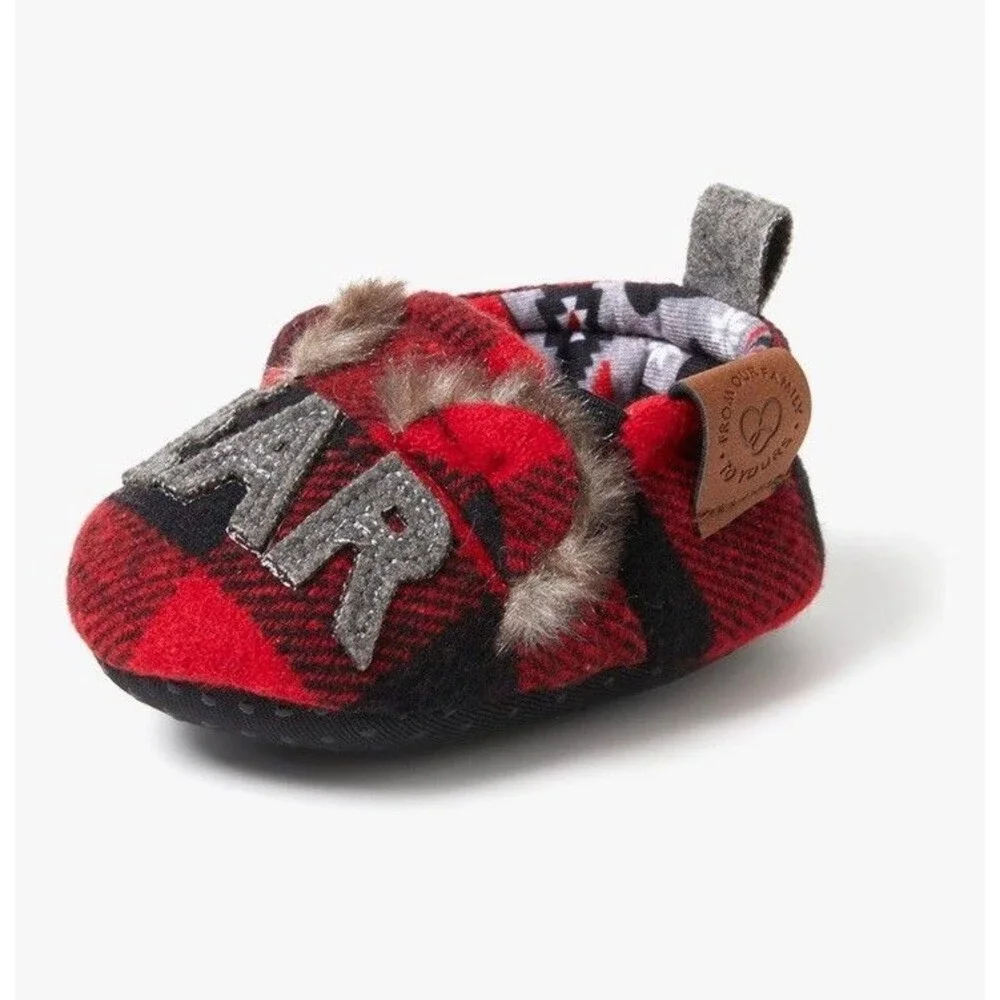Dearfoams Unisex Kids' Slippers Baby Size 6/9 Months, Red Black Plaid NEW